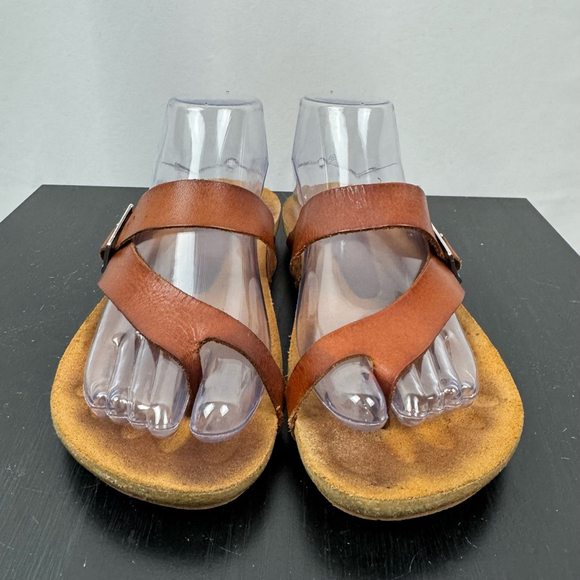 Yokono Ibiza Sandals Womens 8 Brown Leather Toe Loop Buckle Strap Made in Spain - Picture 2 of 12